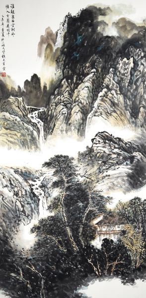 王善樵《拟石涛画----悟通图》69x138cm