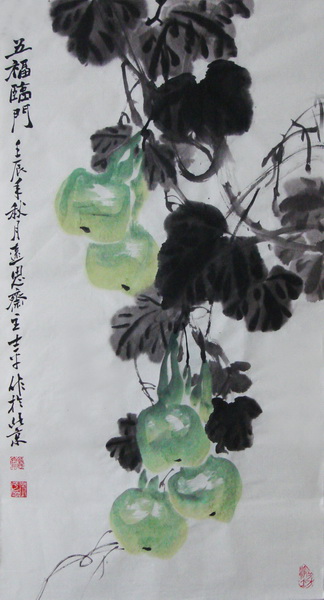 向士平《五福临门》90×45