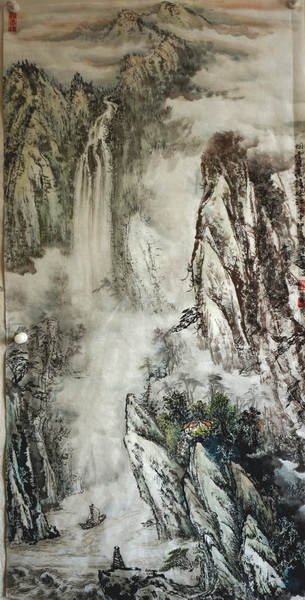 魏明果《烟云飞瀑锁峡江》70X140