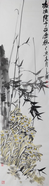鞠占圃《花鸟2》180x49cm