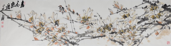 鞠占圃《花鸟8》180x49cm