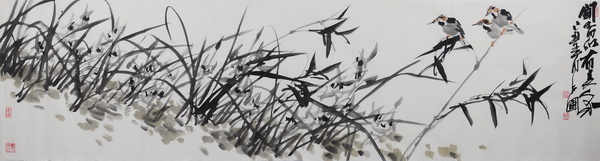 鞠占圃《花鸟9》180x49cm
