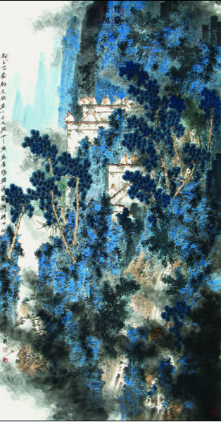 鞠占圃《山水》68x136cm1