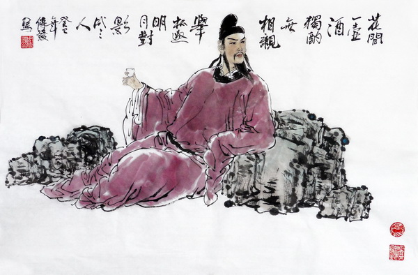 周传发《花间一壶酒》（50X70cm）