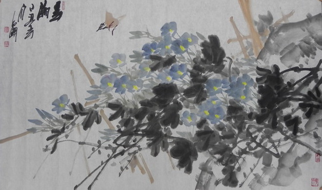 鞠占圃《花鸟》68x136cm